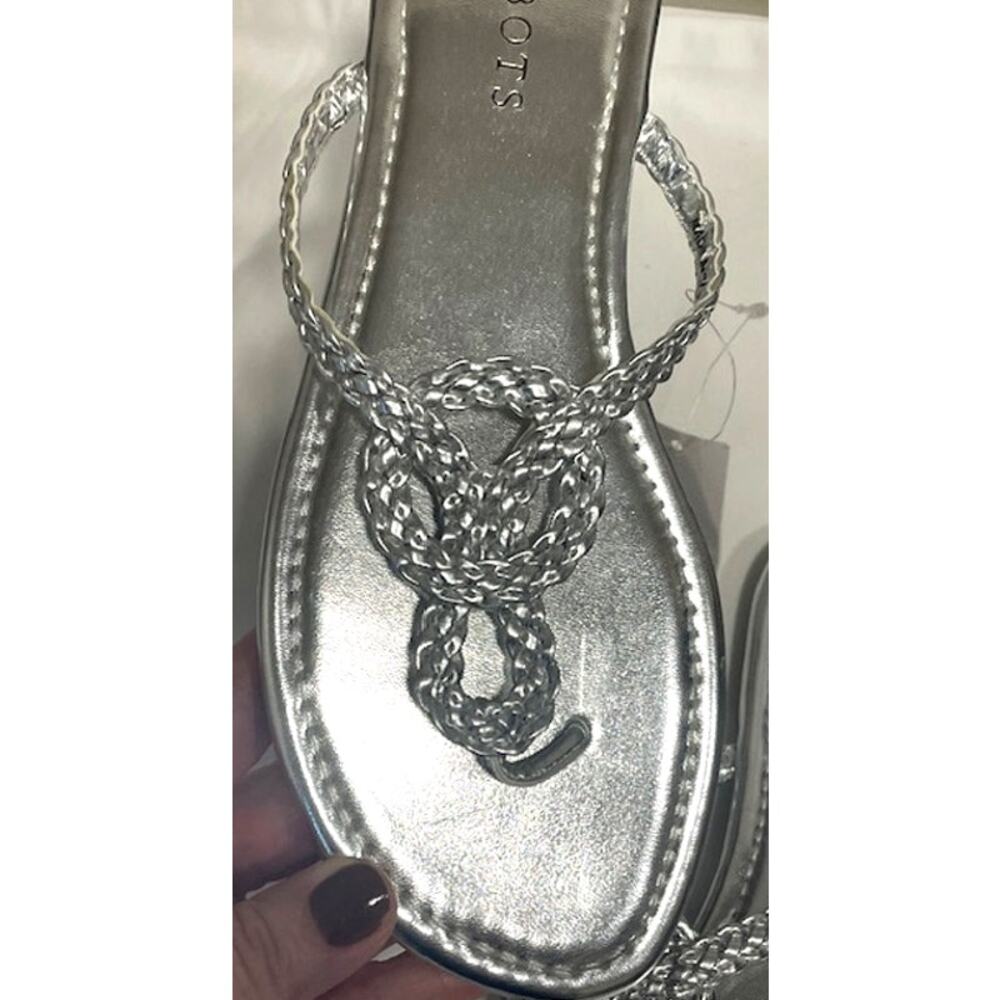NWT Talbots Cece Thong Sandals Size 7 Womens Silver Slip On Braided Metallic - Picture 7 of 9